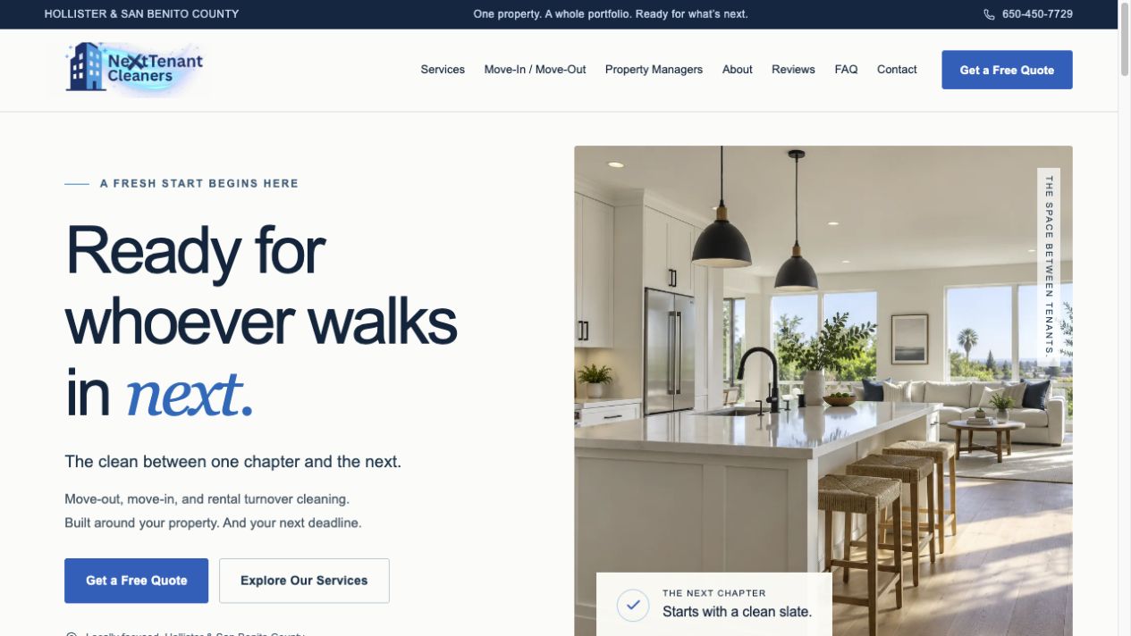 Next Tenant Cleaners homepage screenshot